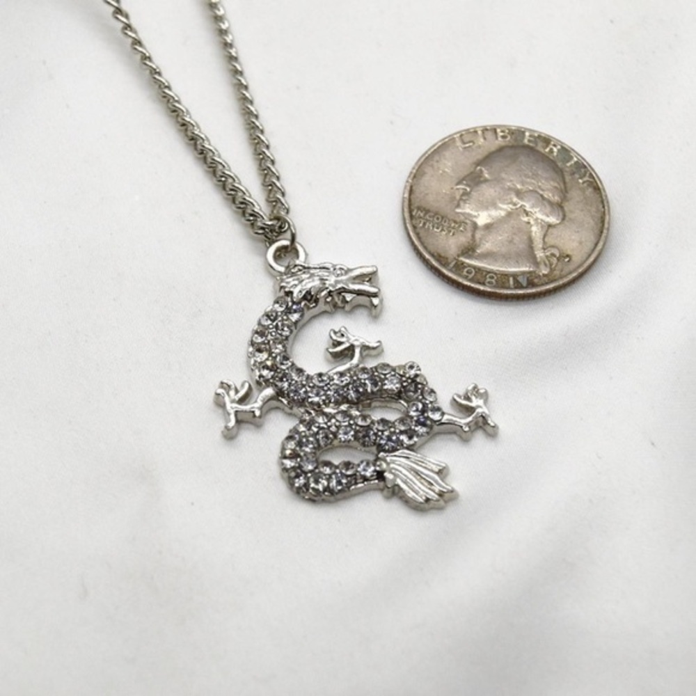 Silver Rhinestone Dragon Necklace - Picture 3 of 4